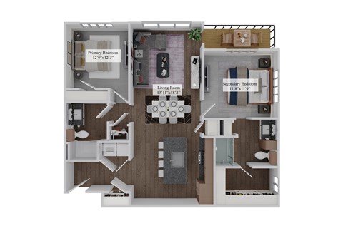 Floor plan for 2 beds, 2 baths, 1220 sqft